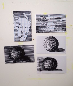 Valerie's drawings on index cards using only parallel lines