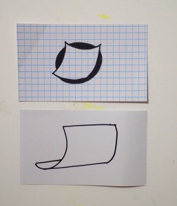 Two of Valerie's drawings of squares on index cards